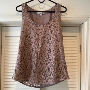 Loft Gray Lace Sleeveless Scoop Neck Top - Medium
